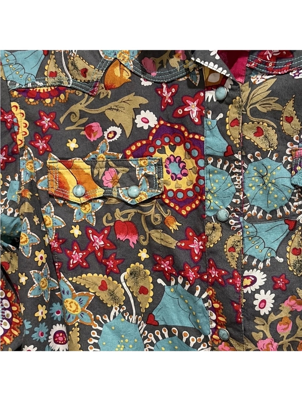 NWT Tin Haul Women Floral Patchwork Western Snap Shirt Large - Picture 4 of 14